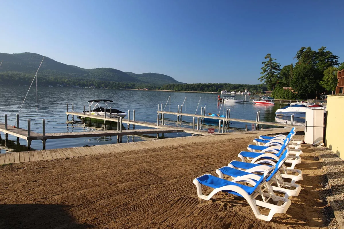 Beach and dock on Lake George