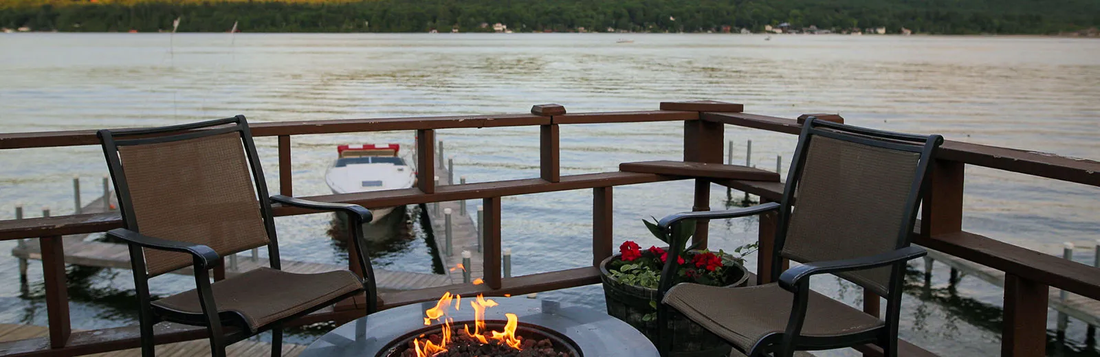 Relax by the water with a fire pit